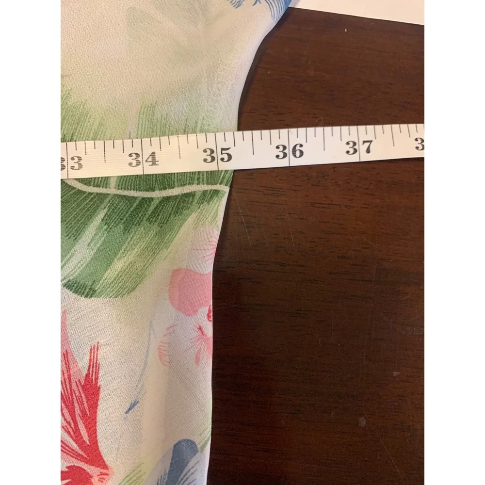 Tropical Palm‎ Floral Cotton Kimono Wrap Cover Up White Green Blue XL